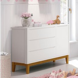 Cômoda Infantil New Classic Branco com Pés Madeira – Reller - 1