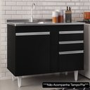 Ver imagem 2 de Balcão Gabinete 100cm Sem Tampo 3 Portas 2 Gavetas Luziania Preto - Lumil Móveis
