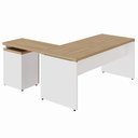 Ver imagem 3 de Mesa para Escritório em L com Gaveteiro F5 3 Gavetas 170cm Macadâmia com Branco F5 Office