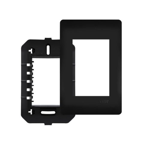 Placa com Suporte Fame Habitat Black 4x2 para 3 Módulos Horizontais Preto