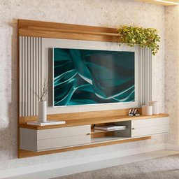 Painel Ripado Para Tv 75 Polegadas Barcelona Nature Off White Linea Brasil - 1