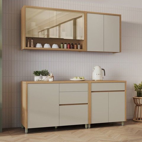 Cozinha 4 Peças Condessa 7 Portas 100% MDF Bege/Carvalho Greige