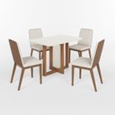 Ver imagem 2 de Conjunto Sala Jantar Mesa Natalí 120cm Canto Arredondado com Vidro 4 Cadeiras Pietra Off White/Nature/Caramelo