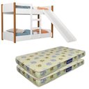 Ver imagem 1 de Beliche Flora Infantil com Escorregador e 2 Colchões Infantil Probel 1,50 Cor Branco com Nature