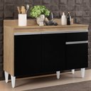 Ver imagem 2 de Balcão Gabinete 120cm Com Tampo 3 Portas 1 Gaveta Arizona Castanho/Preto - Lumil Móveis
