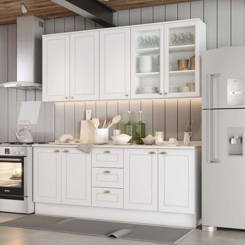 Cozinha Compacta 4 Peças com Aéreo Cristaleira Americana Casa 812