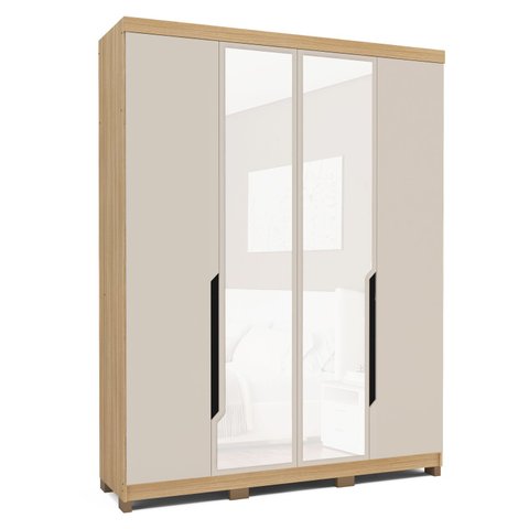 Guarda Roupa Solteiro com Espelho 180cm 4 Portas Barcelona Politorno Móveis