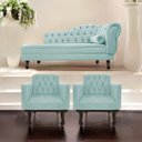 Ver imagem 2 de Kit Diva Recamier Diana 140cm Lado Esquerdo e 02 Poltronas Classic Suede Azul Tiffany - ADJ Decor