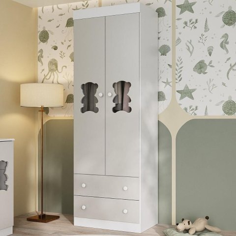 Guarda-roupa Infantil 62cm 2 Portas com Vidro e 2 Gavetas Teddy Multimóveis Mp4486 Branco/off White