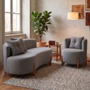 Ver imagem 1 de Kit Namoradeira e Poltrona Curvo Orgânico Boucle Cinza - Montanaris Decor
