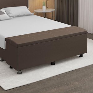 Baú Sapateira Estofada Casal King Size 195 Cm Terra Corino Skybox Cor Marrom