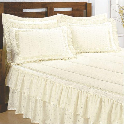 Colcha Brilhante Lese Casal King com Babado Duplo 07 Peças - Palha