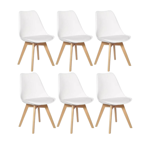 Kit 6 Cadeiras Leda com Almofada, Saarinen Wood Pés Madeira - Sala de Jantar, Cozinha, Escritório, H