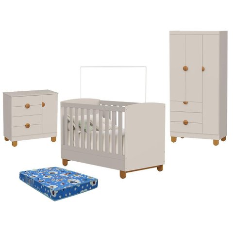 Quarto de Bebê Apolo Areia Fosco com Colchão Ortobom - Reller