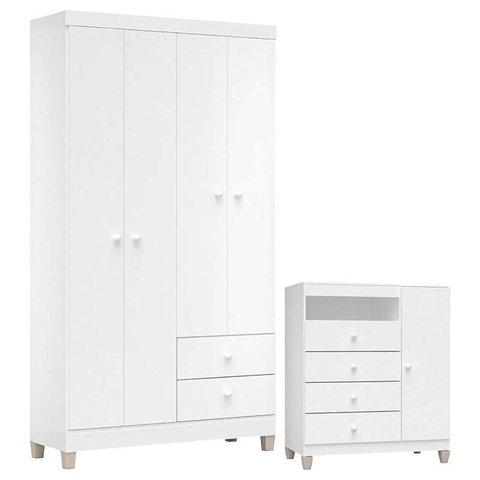 Cômoda e Guarda Roupa 4 Portas Baby Kids Branco Flex – Incorplac
