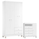 Ver imagem 1 de Cômoda e Guarda Roupa 4 Portas Baby Kids Branco Flex – Incorplac