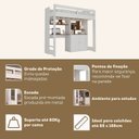 Ver imagem 6 de Cama Alta Infantil Juvenil 2 Portas com Escrivaninha Multifuncional Zwork Yescasa Branco/Nogal