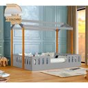 Ver imagem 1 de Cama Infantil com Colchão Casal Casinha Segura Montessoriana Ágatha Cinza e Mel