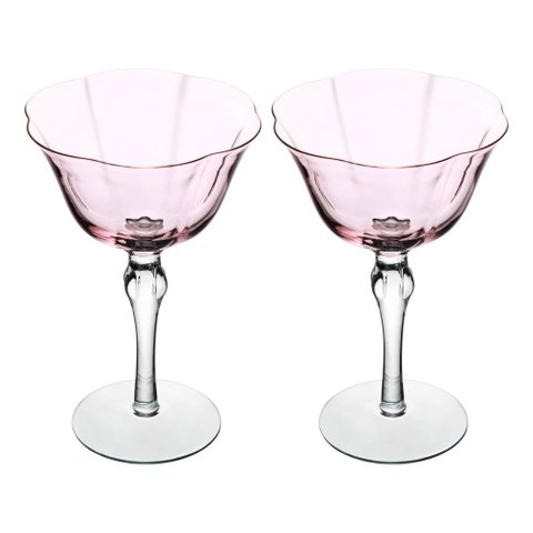 Conjunto 02 Taças para Drink Coupe de Vidro 300ml Rosa Wolff