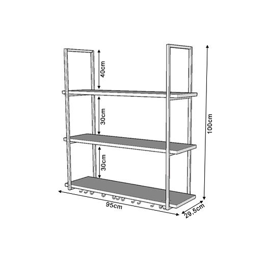 NICHO DE TETO PARA COZINHA 95 CM PRETO COM PRATELEIRA BRANCA - 3