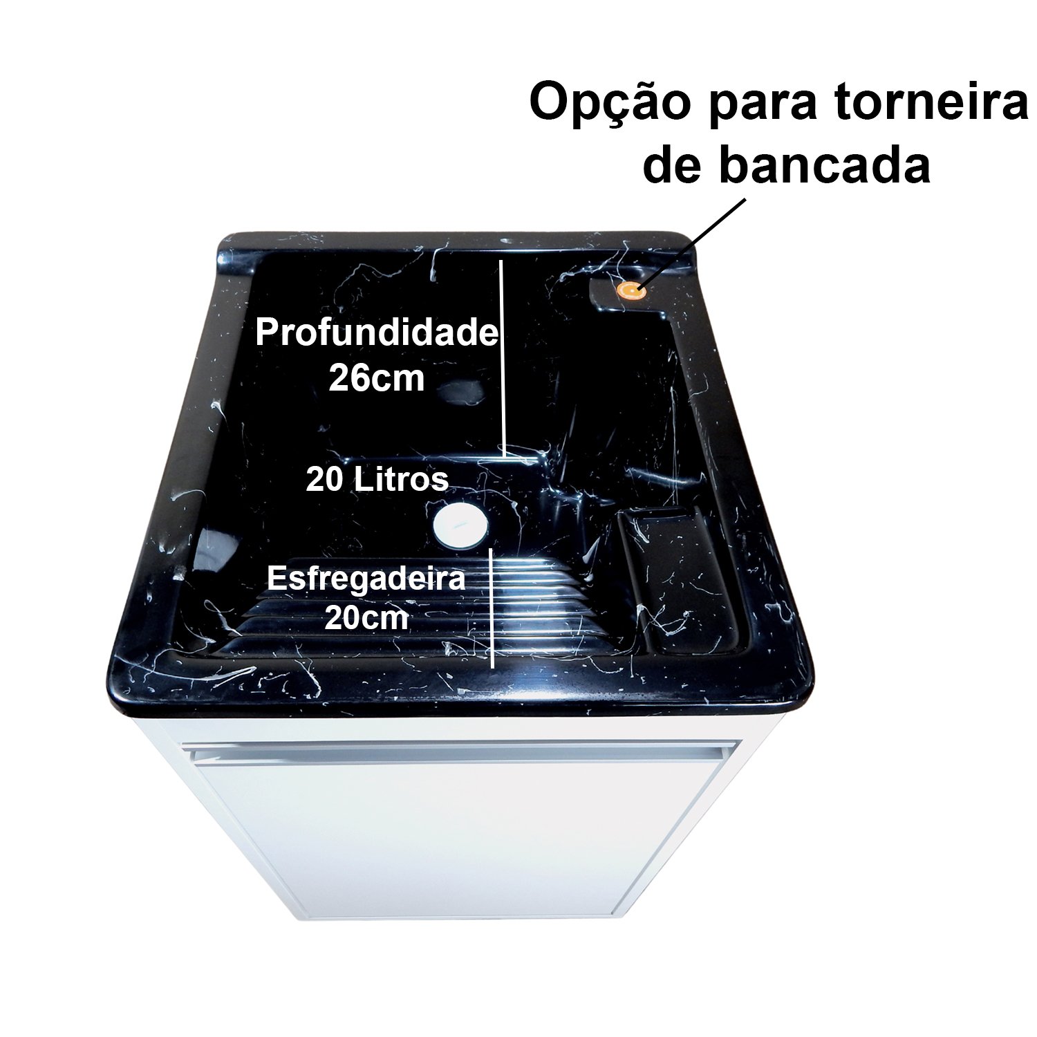 Tanque de Lavar Roupa de Fibra 20l com Suporte para Torneira de Bancada Tanque:preto - 4