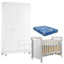 Ver imagem 1 de Berço Americano Mirelle com Colchão para Berço Americano e Guarda Roupa Ternura Baby 4 Portas Branco