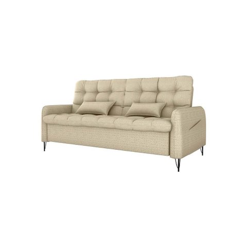 Sofá Cama Luxo 3 Lugares Casal Confortável com Almofadas 2,00 Larg Pillar Matrix Cor:linho Bege