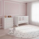 Ver imagem 1 de Quarto Bebe Infantil Doce Sonho Berço Reto Rodizio e Cômoda Trocador 4 Gavetas Qmovi