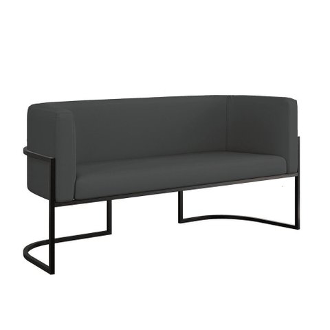 Sofá Namoradeira Corino 2 Lugares Moderna Base Metal Preta Cinza