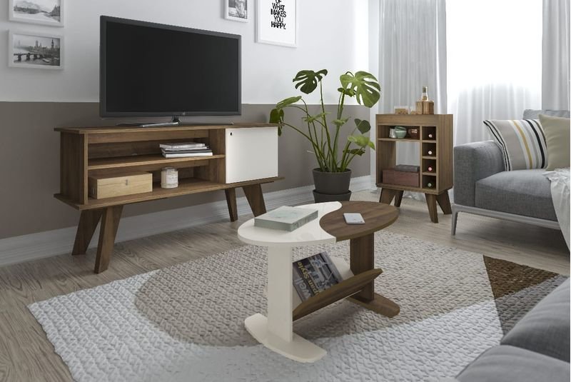 Sala de Estar até 50'' Rack Steban Mesa de Centro Yin Yang e Bar France Pinho/off White Spazio Móvei - 2