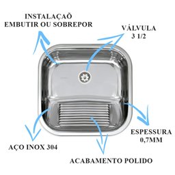 Kit Tramontina Polido Tanque 40x40x21,5 + Cuba N2 56x34x14cm - 3