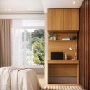 Ver imagem 1 de Escrivaninha com Painel e Aéreo MDF Altezza Belmax:Freijó