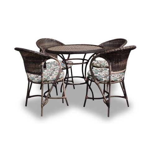 Conjunto de Mesa Fibra Sintética Arcobalena - 4 Poltronas + 1 Mesa - Tecido Costela de adão verde