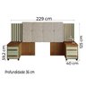 Cabeceira Casal Extensível com 2 Mesas de Apoio Ripado e Estofado Cinamomo/Off White Suíça RV Mó - 3