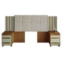 Ver imagem 1 de Cabeceira Casal Extensível com 2 Mesas de Apoio Ripado e Estofado Cinamomo/Off White Suíça RV Mó