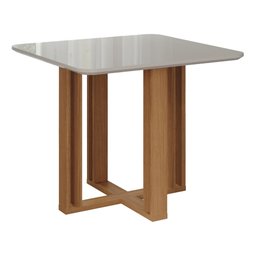 Kit Conjunto Sala De Jantar Mesa Quadrada 94 Cm Com 4 Cadeiras Tampo MDF Marrom Madeira Off White - 5
