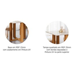 Kit Conjunto Sala De Jantar Mesa Quadrada 94 Cm Com 4 Cadeiras Tampo MDF Marrom Madeira Off White - 6