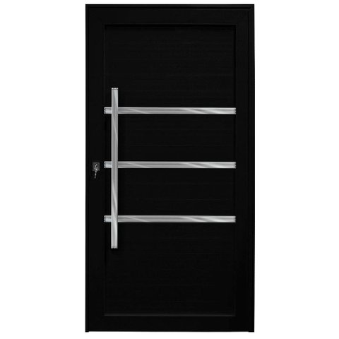 Porta de Giro Alumínio Preto Lambril c/Friso Puxador 80cm Maxx - 210x80 - Direita