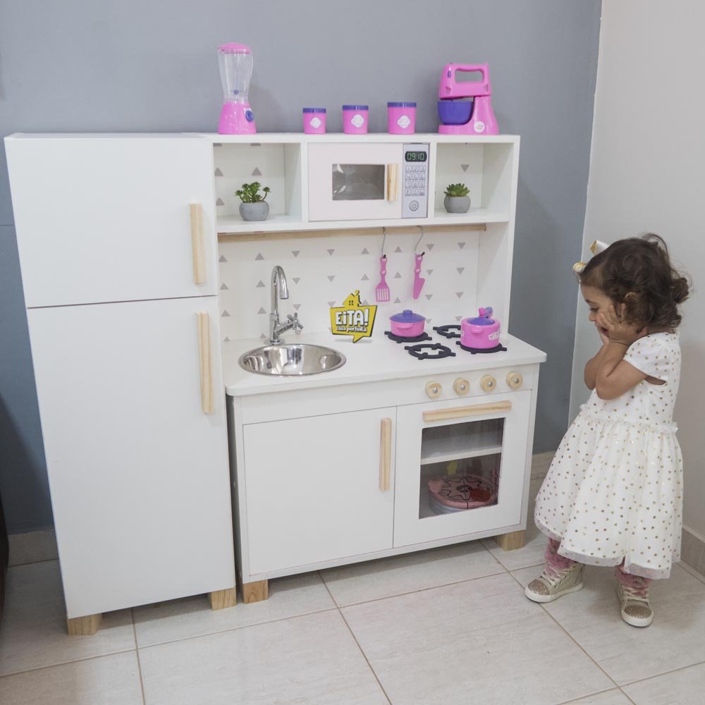 Kit Cozinha Infantil com Geladeira Eita Casa Perfeita Branco - 4