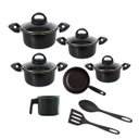 Ver imagem 1 de Jogo de Panelas Fervedor Frigideira Antiaderente 8pçs Preto