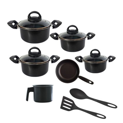 Jogo de Panelas Fervedor Frigideira Antiaderente 8pçs Preto