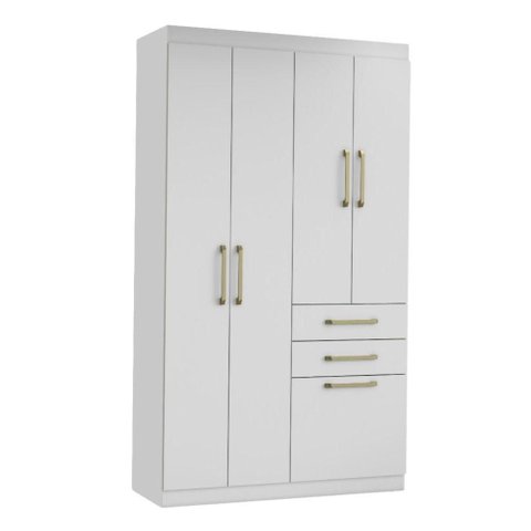 Guarda Roupas Solteiro Maya 5 Portas de Bater 2 Gavetas Branco Aramóveis