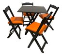 Ver imagem 1 de Conjunto Mesa Dobrável com 4 Cadeiras Preto Estofado Laranja