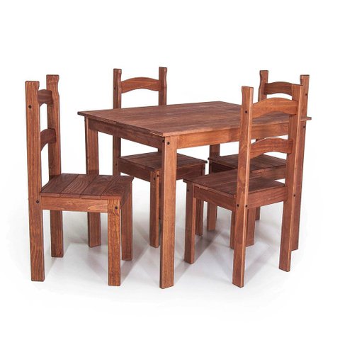 Conjunto Mesa de Jantar 100x70 Rústica com 4 Cadeiras em Madeira Maciça Chocolate - Mb Móveis