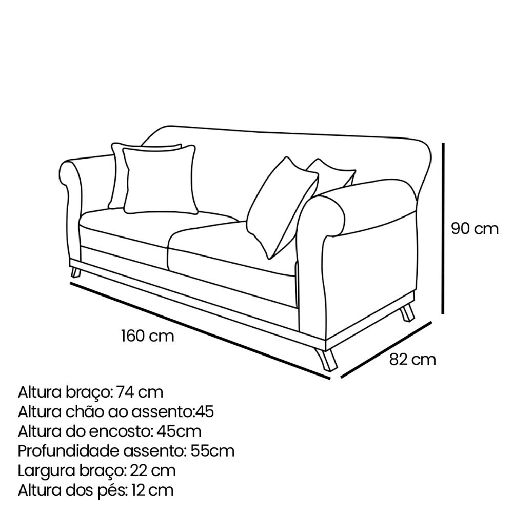 Sofá Living 2 Lugares 1,60m Vênus Veludo Pés Castanho - Pallazio - Azul Marinho - 8