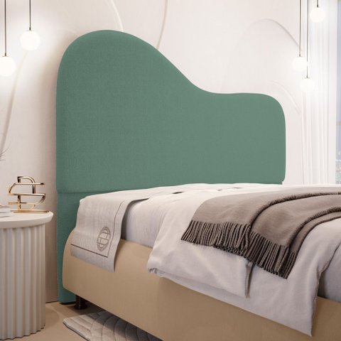Cabeceira Orgânica Cama Box Casal Padrão Sea 140cm com Frame Bouclé Verde Menta - Abmaza