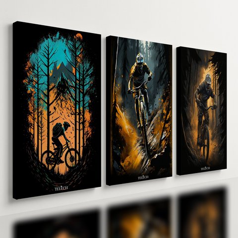 Kit 3 Quadro Decorativo Mountain Bike Ciclismo Bicicleta 28x20cm