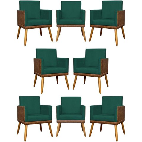 Kit 8 Poltronas Decorativas Modernas para Recepção Lis Corino Pé 30 Cm - Verde Suede Corino