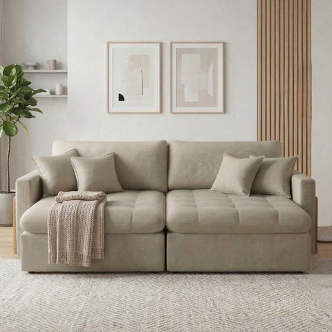 Sofá Cama 4 Lugares Retrátil Reclinável 260cm Linho com Molas Ensacadas Atena Yescasa