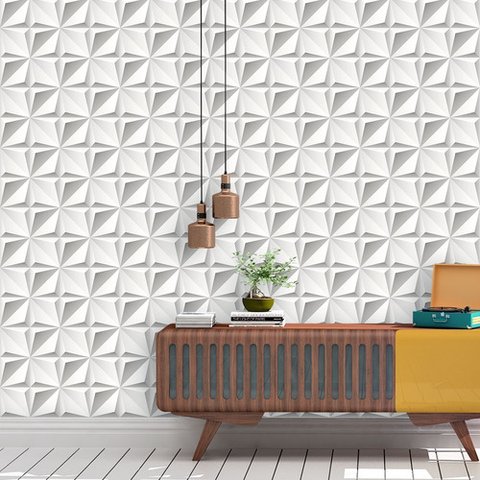 Papel de Parede Autocolante 3D Branco e cinza 10m